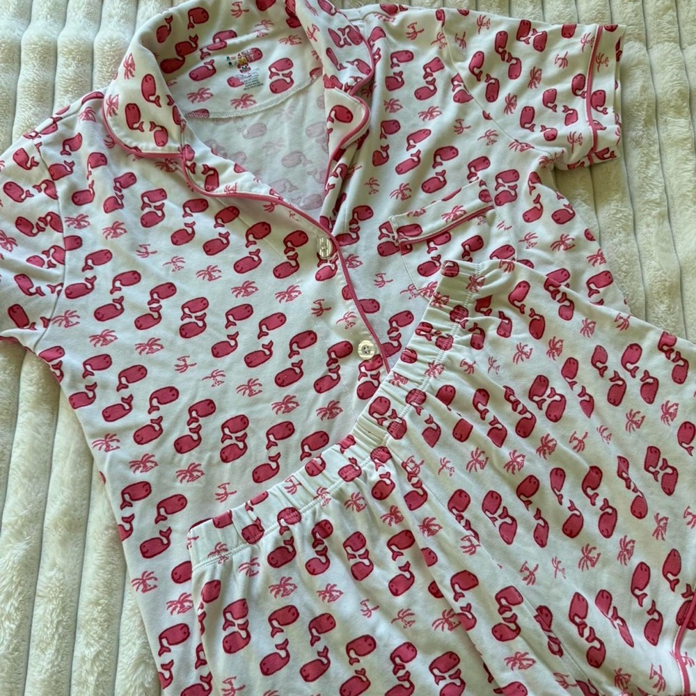 Roller Rabbit Pink and White Whale Print Pajama Set